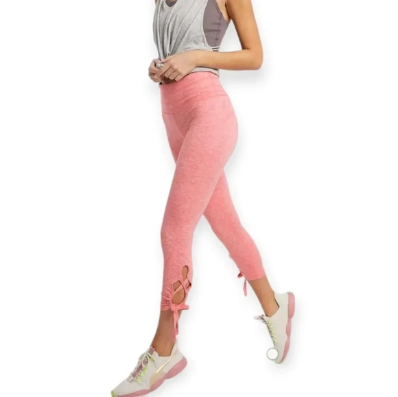 Free People FP Movement Swerve Lace Up Crop  Leggings Pink High Rise Small - Picture 1 of 16